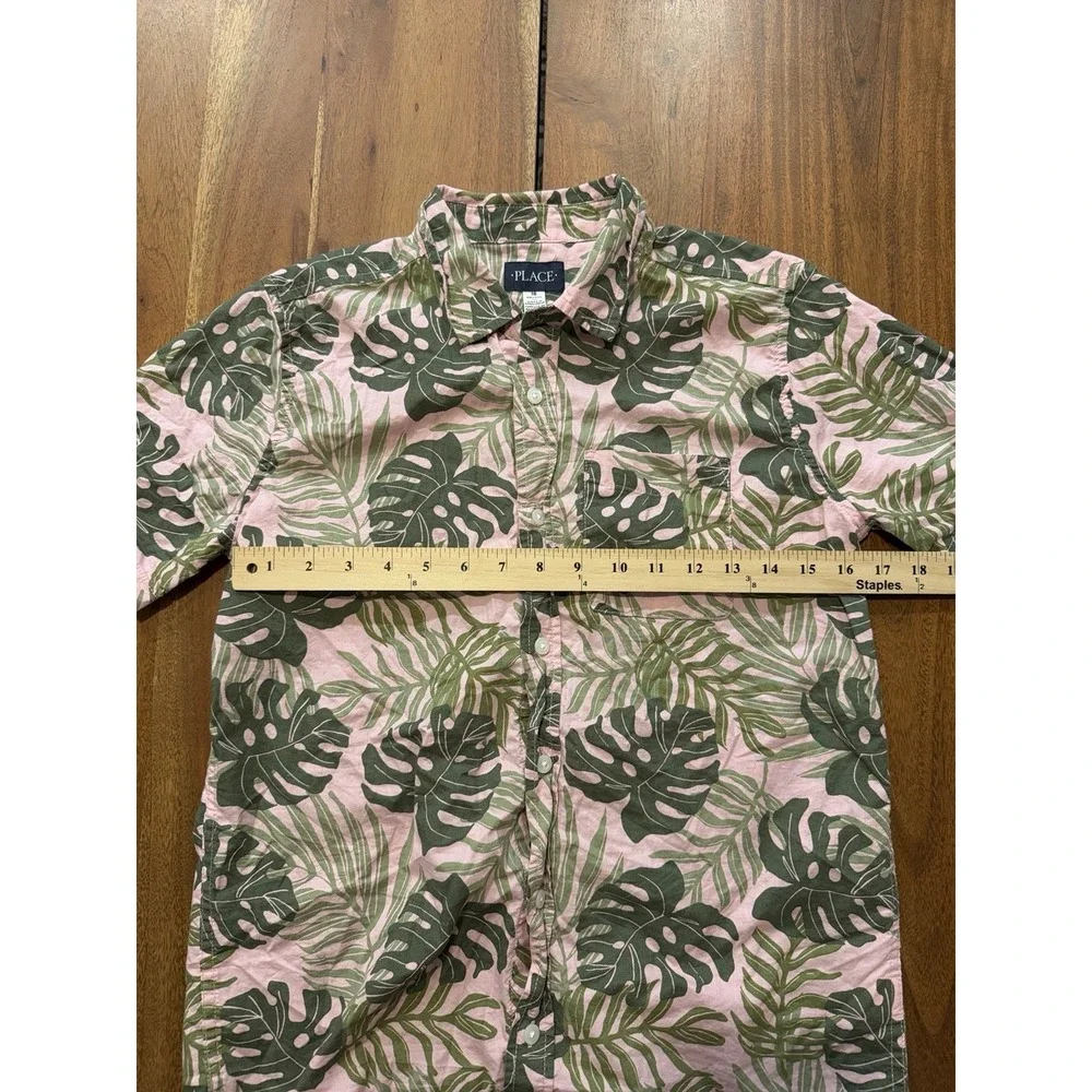 Children's Place Size 16 XXL Pink And Green Hawaiian Print Button Down Shirt